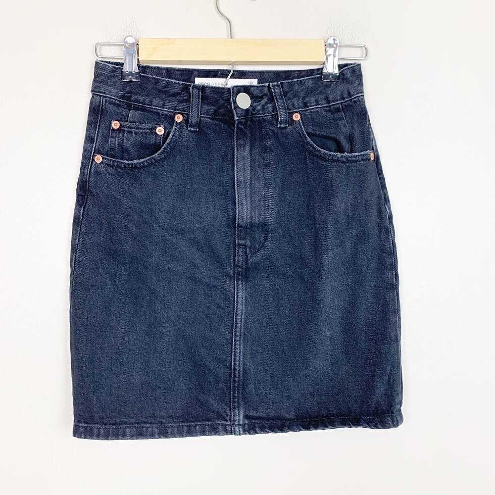 ASOS Black Denim Zip Front Mini Skirt Size 6